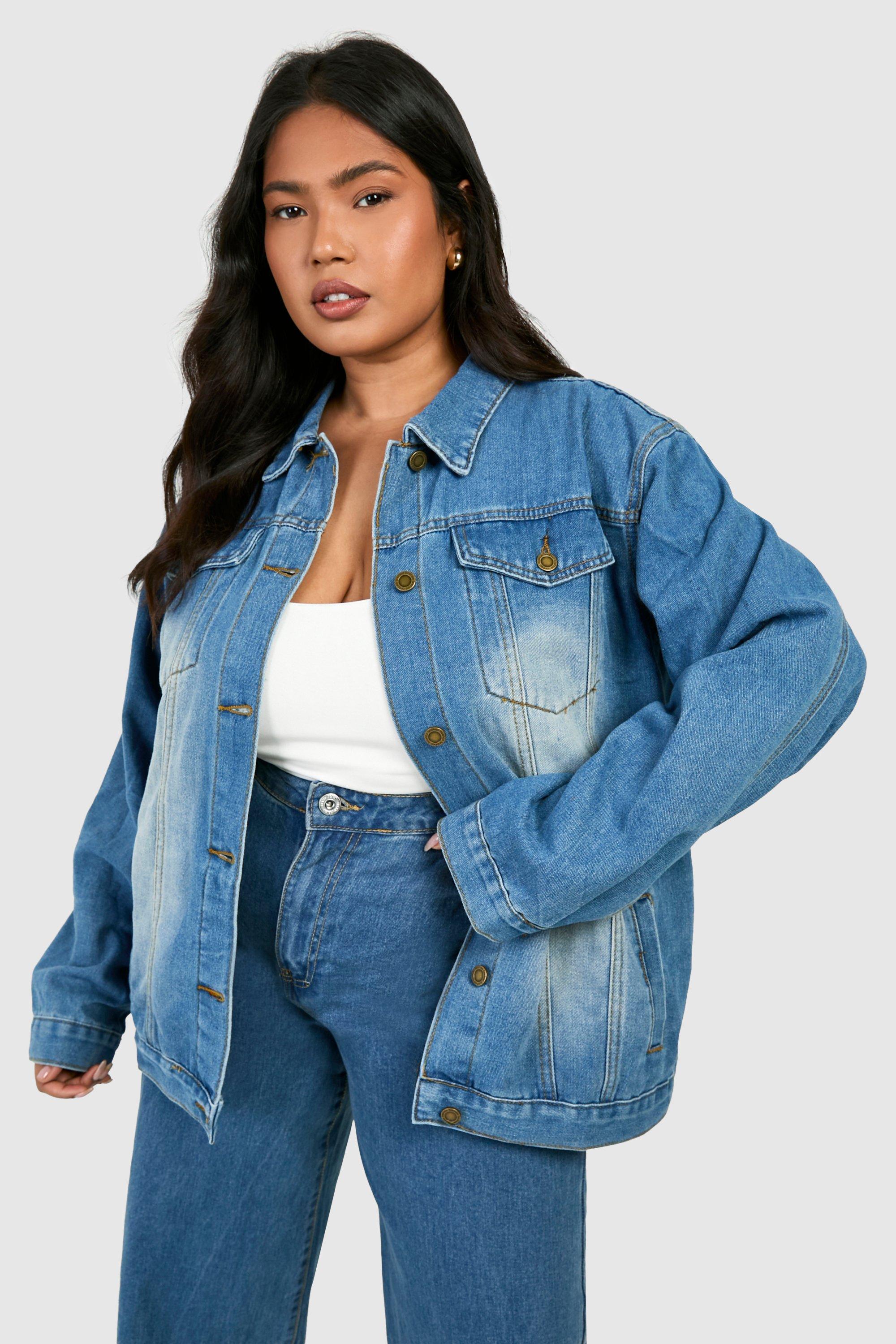 Ruffled denim store jacket plus size